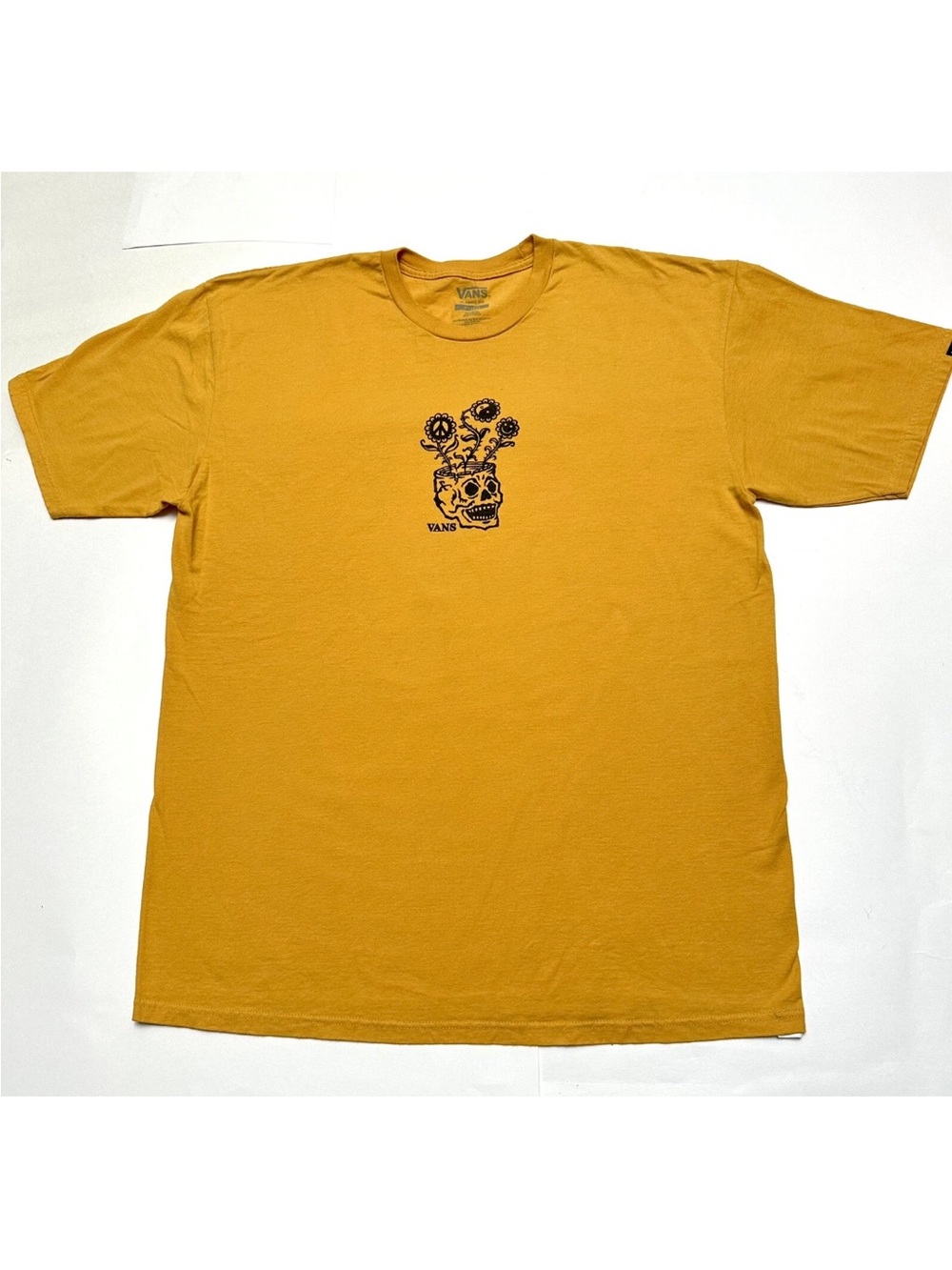 Vans Men T-Shirt Skull Vase Flower Yin Yang Peace Smiley Cotton Mustard XL - Picture 3 of 7